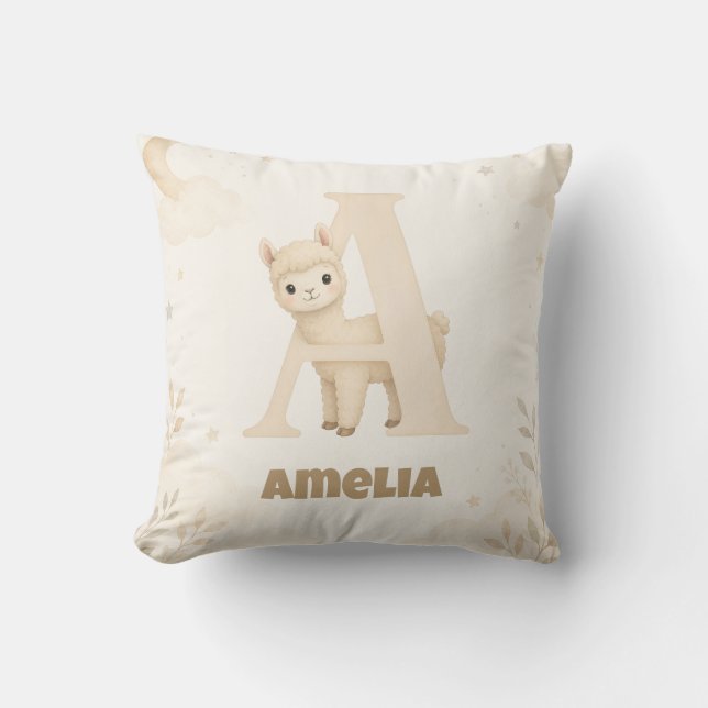 Personligt Babynamn Lama Bokstav A Kudde (Framsida)