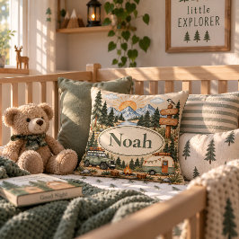 Personligt Babynamn Vintage Äventyrsnursery Kudde