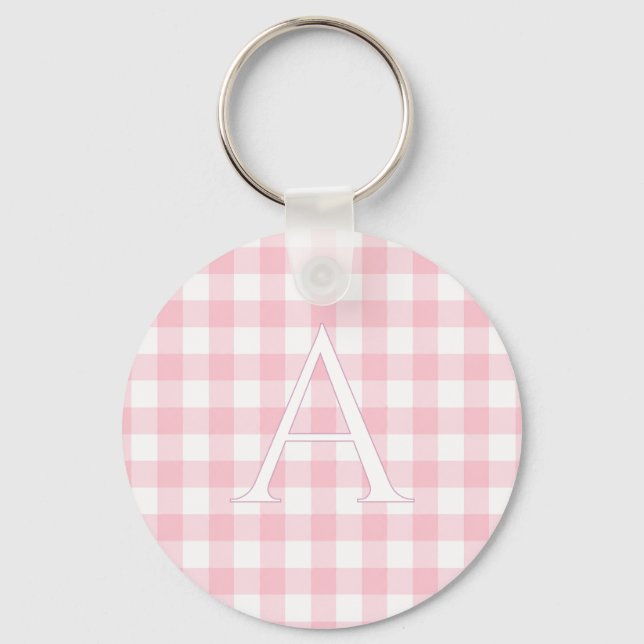 Personligt babyrosa gingham-monogram nyckelring (Framsida)