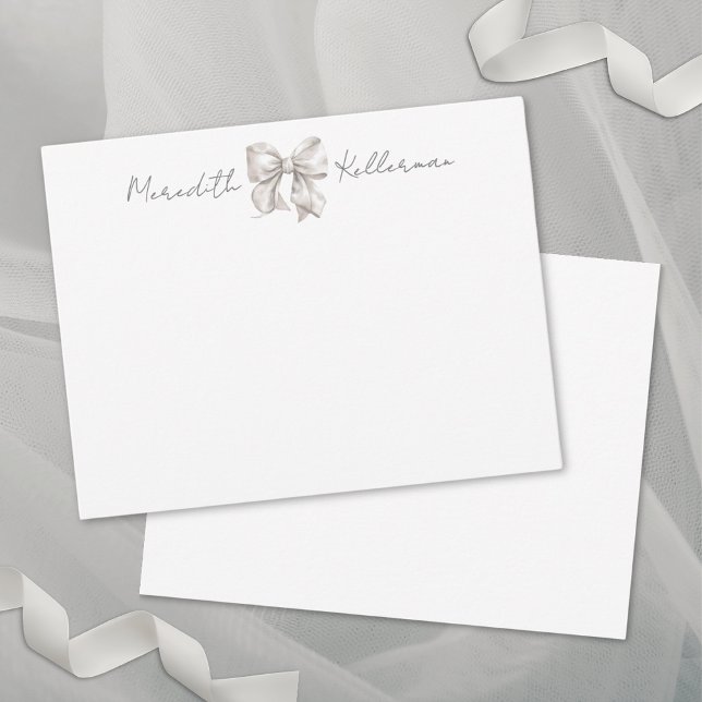Personligt bågnamnmonogram anteckningskort (Personalized Bow Name Monogram Note Card)