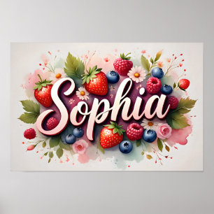 Personligt bärblommigt namnskylt – "Sophia" Poster