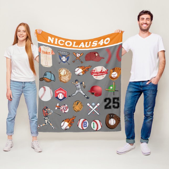 Personligt basebollspelare, namn nummer Grått Fleecefilt (På plats)