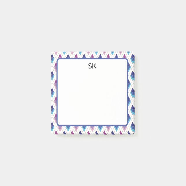 Personligt blå och lila geometriskt post-it block (Framsida)