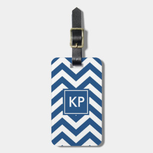 Personligt blåmönstrat bagagetikett med monogram bagagebricka