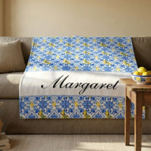Personligt Blått Azulejo Akvarell Monogramnamn