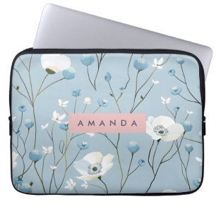Personligt Blått Blommigt Ängsdesign Laptop Fodral