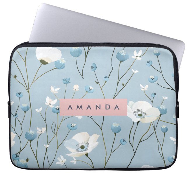 Personligt Blått Blommigt Ängsdesign Laptop Fodral (Framsidan)