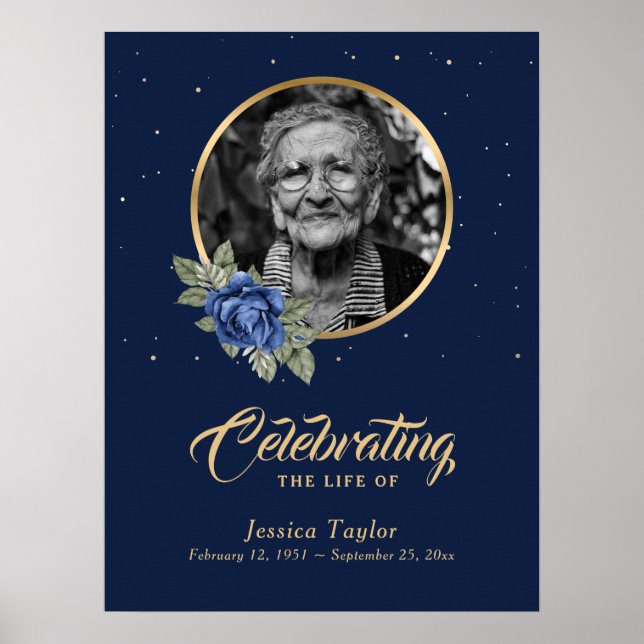 Personligt Blått Blommigt Begravnings-Välkomstskyl Poster (Framsidan)