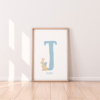 Personligt Blått Kanin Initialt Sängkammarmotiv Poster