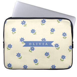 Personligt Blått Vildblommotiv Namn Present Laptop Fodral