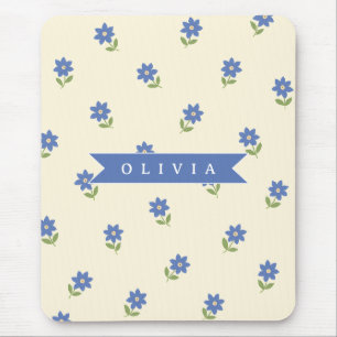 Personligt Blått Vildblommotiv Namn Present Musmatta