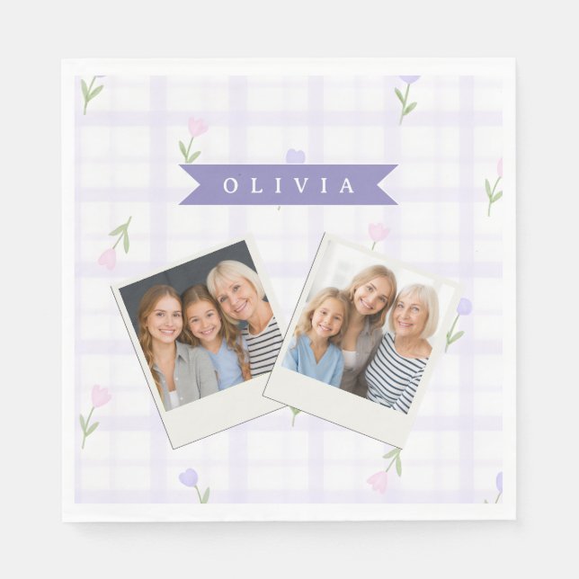 Personligt Blått Vildblommotiv Namn Present Pappersservett (Framsidan)
