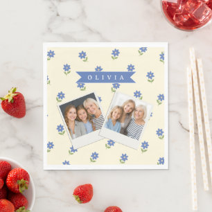 Personligt Blått Vildblommotiv Namn Present Pappersservett