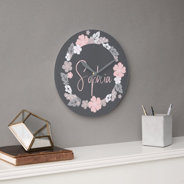 Personligt blomster namn rosa stor klocka (Kontor)