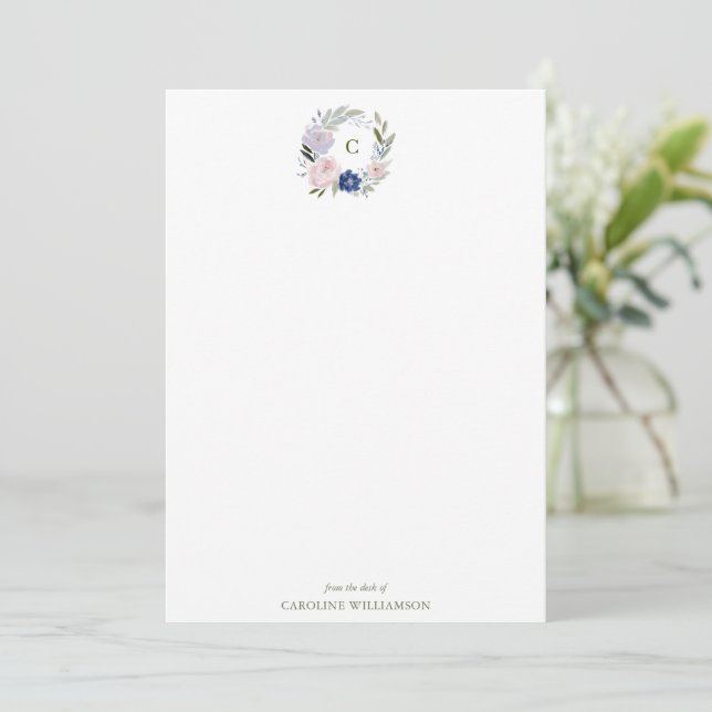 Personligt blomsterinitial från skrivbordet anteckningskort (Stående Fram)