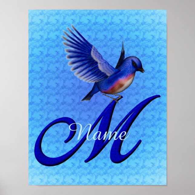 Personligt Bluebird Monogram Initial M Poster (Framsidan)