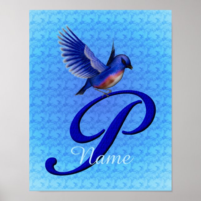 Personligt Bluebird Monogram Initial P Poster (Framsidan)