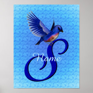 Personligt Bluebird-monogram initial S Poster