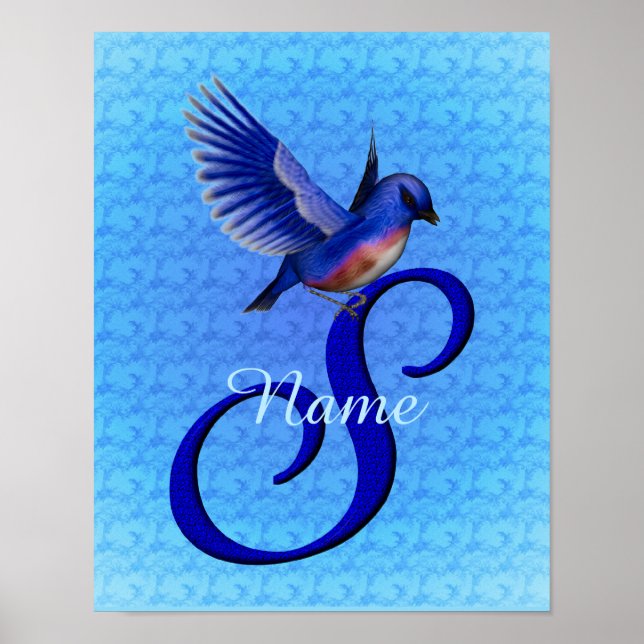 Personligt Bluebird-monogram initial S Poster (Framsidan)