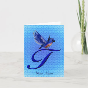Personligt Bluebird Monogram Initial T Anteckningskort