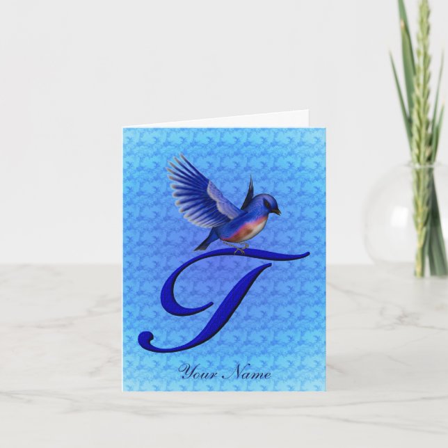 Personligt Bluebird Monogram Initial T Anteckningskort (Framsida)