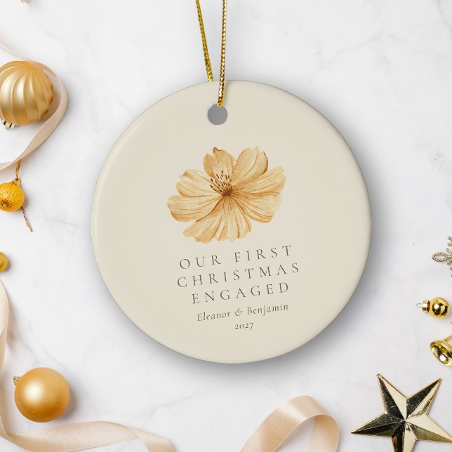 Personligt Boho Blommigt Första Jul Förlovad Julgransprydnad Keramik (Skapare uppladdad)