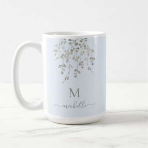 Personligt botaniskt akvarellmonogram Blå Kaffemugg