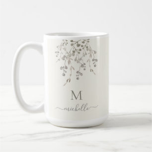Personligt botaniskt akvarellmonogram elfenben kaffemugg