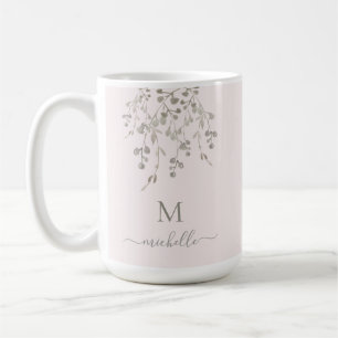 Personligt botaniskt akvarellmonogram rosa kaffemugg