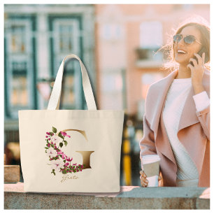 Personligt brev G Elegant blomster- guldmonogram Jumbo Tygkasse