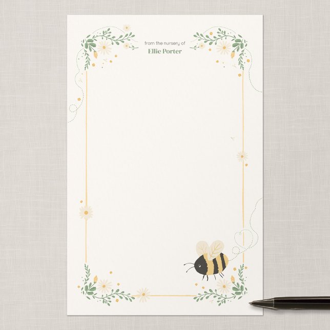 Personligt brevpapper för Bumble Bee Nursery (Wildflower Flight - Half-Letter Personalized Writing Paper)