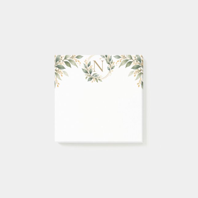 Personligt brevpapper med botanisk guldmonogram post-it block (Framsida)