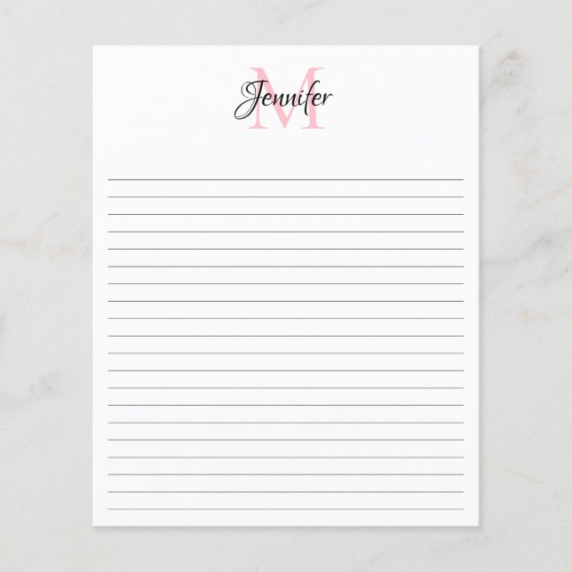 Personligt brevpapper med monogram 4,5" x 5,6" flygblad (Framsidan)