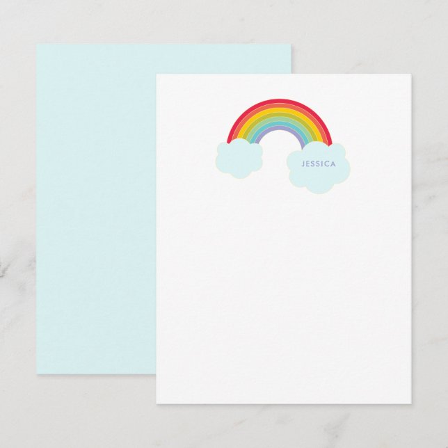 Personligt brevpapper med retro-regnbåge för barn anteckningskort (Fram/baksida)