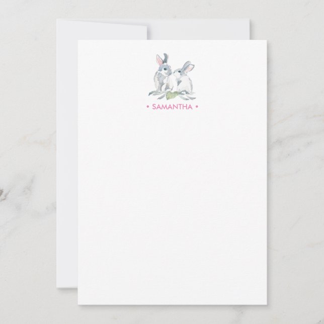 Personligt brevpapper med rosa kanin anteckningskort (Framsida)