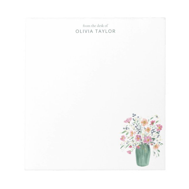 Personligt brevpapper Namn Handmålad blomster  Anteckningsblock (Framsida)