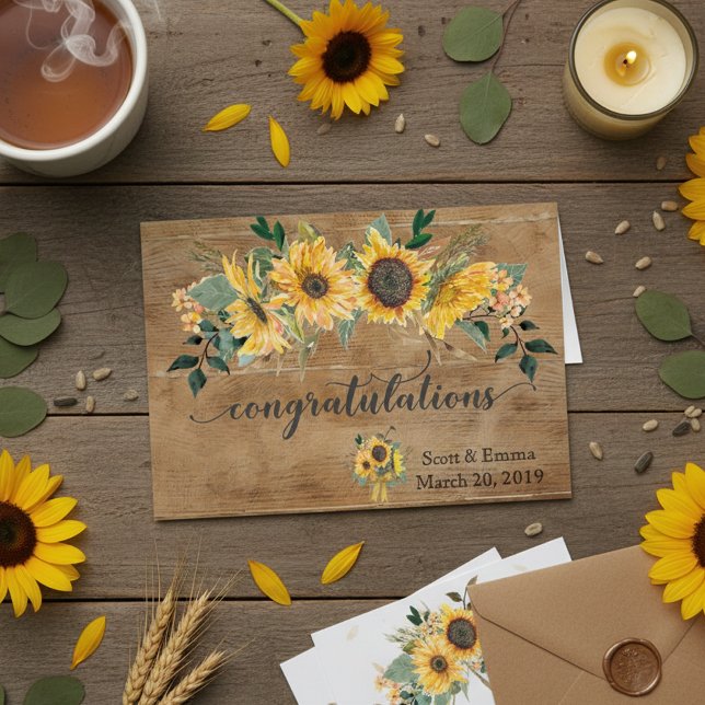 Personligt bröllopsgratulation Rustik Trä Hälsningskort (Skapare uppladdad)