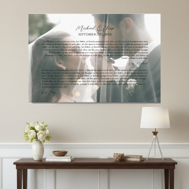 Personligt Bröllopslöfte Foto Minne Canvastryck (Personalized Wedding Vows Photo Keepsake Canvas Print)