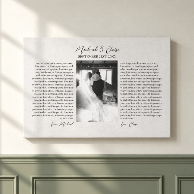 Personligt Bröllopslöfte Foto Minne Canvastryck (Personalized Wedding Vows Photo Keepsake Canvas Print)