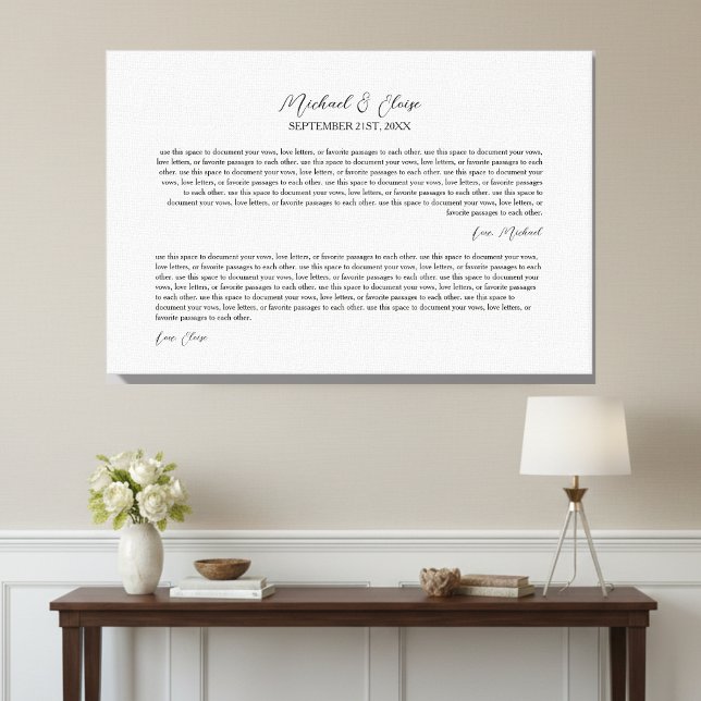 Personligt bröllopslöfte minnessaker canvastryck (Personalized Wedding Vows Keepsake Canvas Print)