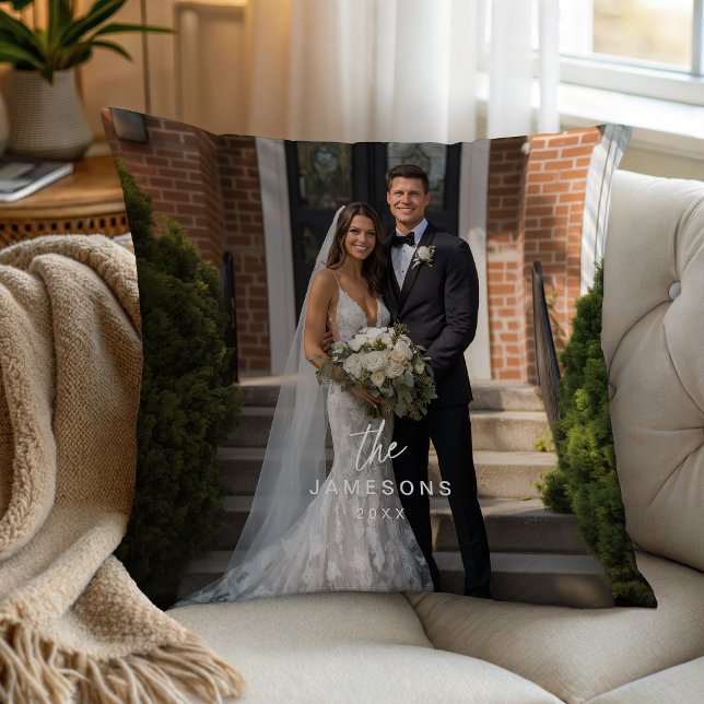 Personligt Bröllopspar Familjenamn Foto Kudde (Skapare uppladdad)