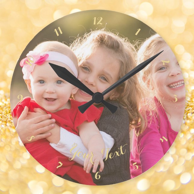 personligt bröllp-årsdag - fotfoto för par familje rund klocka (Custom Weddings Anniversary Couple Family Photo Round Clock)