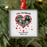 Personligt bröllp-årsdagen Heart Photo Collage Julgransprydnad Metall<br><div class="desc">Personligt bröllp-årsdagen Heart Photo Collage. Anpassa den här mallen för årsboksdesign med 15 foton,  namn</div>