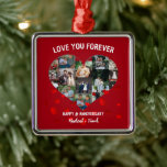Personligt bröllp-årsdagen Heart Photo Collage Julgransprydnad Metall<br><div class="desc">Personligt bröllp-årsdagen Heart Photo Collage. Anpassa den här mallen för årsboksdesign med 15 foton,  namn</div>