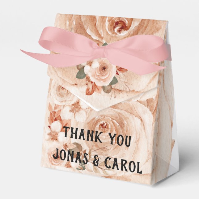 Personligt bröllp blommigt ro elegant, vattenfärg presentaskar (Framsidan Sidan)