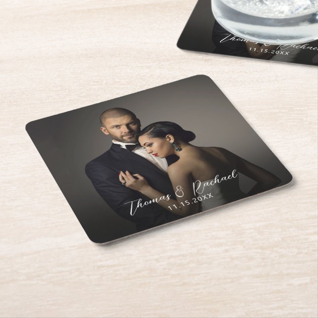 Personligt bröllp Bride and Groom's Photo Underlägg Papper Kvadrat (Vinklad)