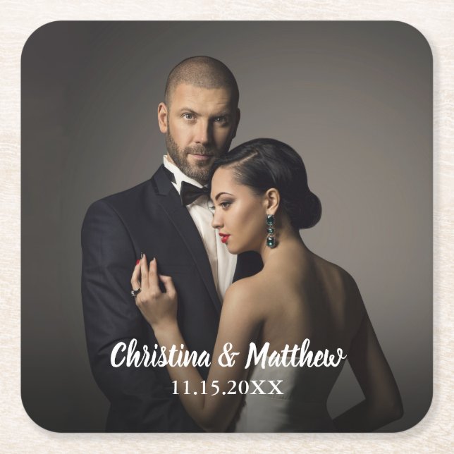Personligt bröllp Bride and Groom's Photo Underlägg Papper Kvadrat (Framsidan)