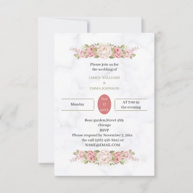 Personligt bröllp Elegant Ro Flower Inbjudningar (Framsida)