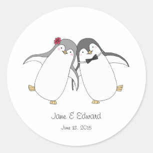 Personligt bröllp Favor Sticker Cute Penguins par Runt Klistermärke