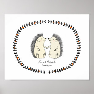 Personligt bröllp Gift för par Cute Hedgehog-utskr Poster